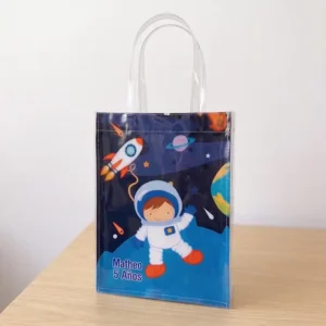 Bolsa PVC transparente personalizada para cotillones con estampado frontal de astronauta