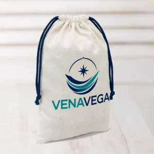 Saco perosanalizado de tela cruda con logo corporativo